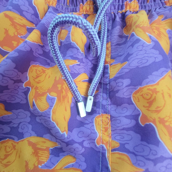 Peter Millar M Swim Trunks Goldfish Print Drawstring Mesh Lined Shorts Purple - Picture 13 of 13